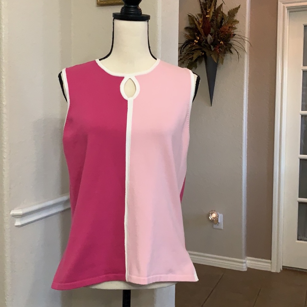 Sarah Spencer pink & light pink color block sleeveless knit sweater vest size L